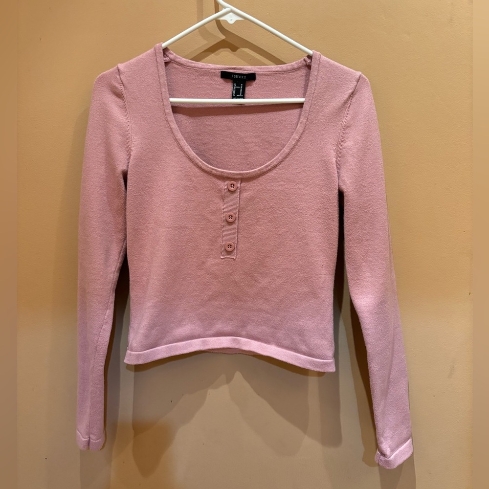 Forever 21 Cropped Sweater Knit Henley Top Size Medium